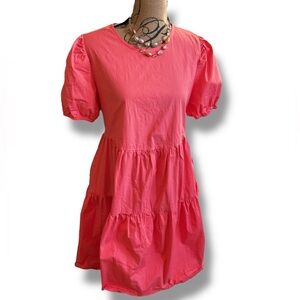 Adyson Parker Puff Sleeve Mini Shift Dress Island Pink Tiered XL